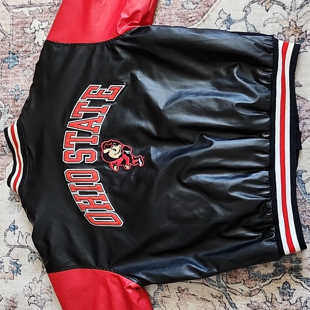 VNTG Steve & Barrys Ohio State Buckeye Faux Leather Wool Bomber Varsity Jacket M - Picture 12 of 15